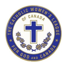 CWL logo wiith text Catholic womens league of canada. For god and canada